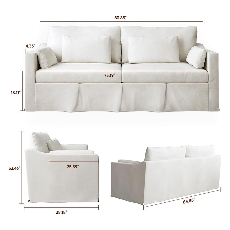 84-inch Sofa, 3 Seater Sofa Linen with Extra Deep Seat, Removable & Washable  Sofa Cover, and 2 Pillows