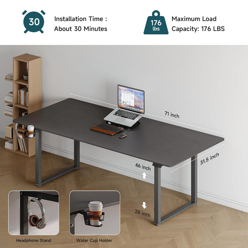 Standing Desk adjustable height 71x31.5 inch Sit-To-Stand table with 2 Dual Motors and Memory Controller, Adjustable Height 28-46 inches