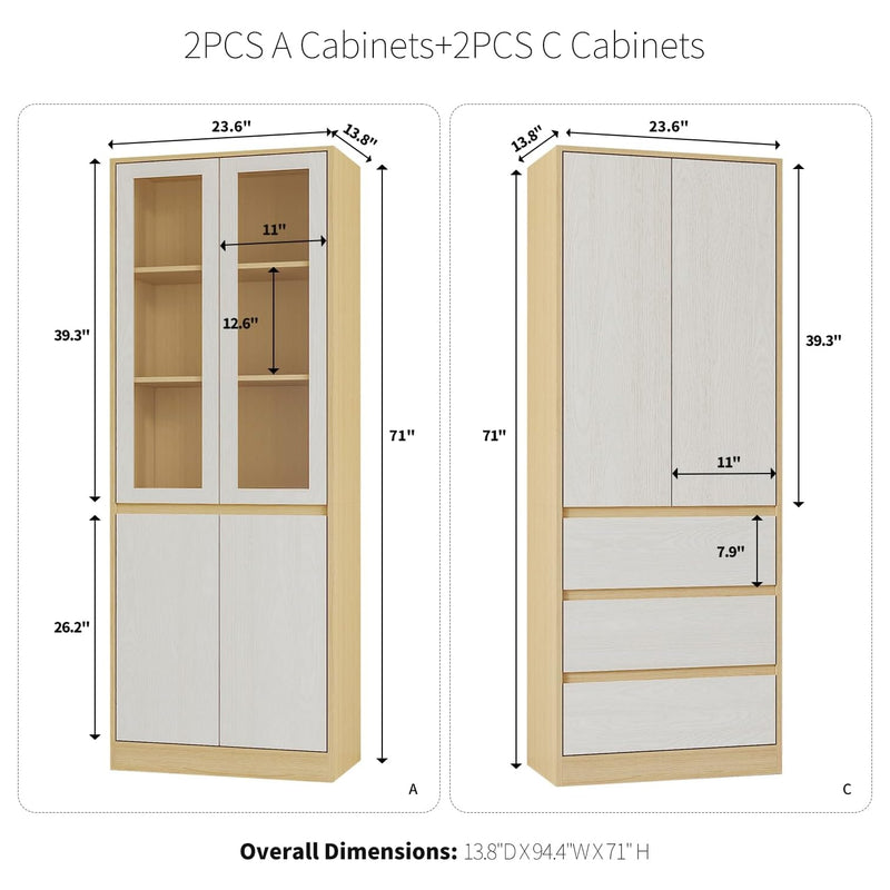 Combination Furniture File Cabinets Bookcases Storage Shelves 4pcs Set (AACC)