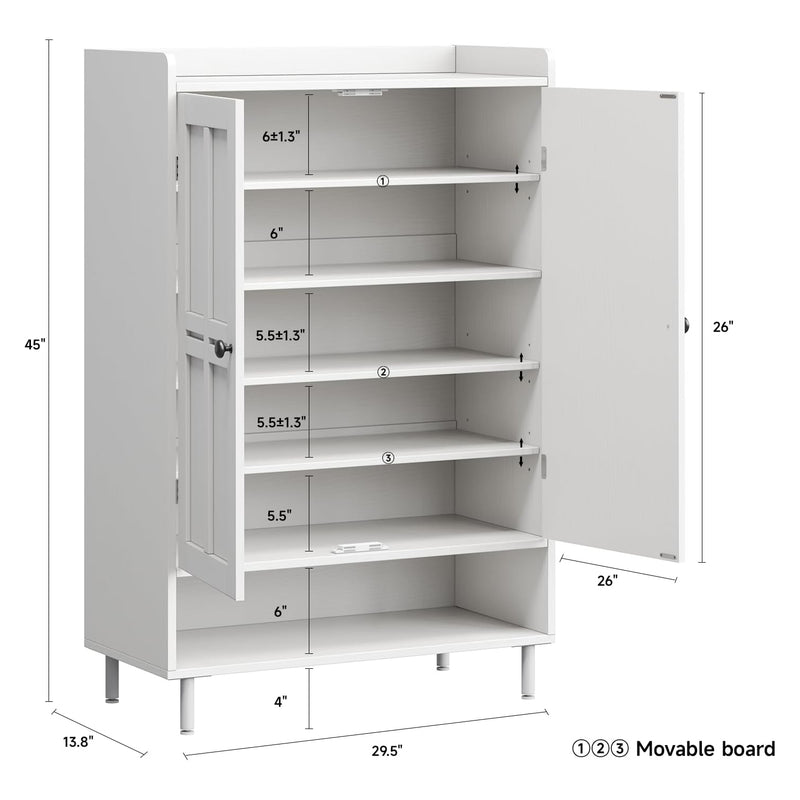 6-Tier Entryway Shoe Cabinet with Cross Molded Doors and 3 Adjustable Shelves, Freestanding Shoe Organizer