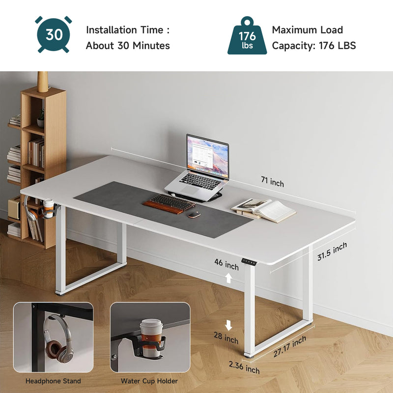 Standing Desk adjustable height 71x31.5 inch Sit-To-Stand table with 2 Dual Motors and Memory Controller, Adjustable Height 28-46 inches