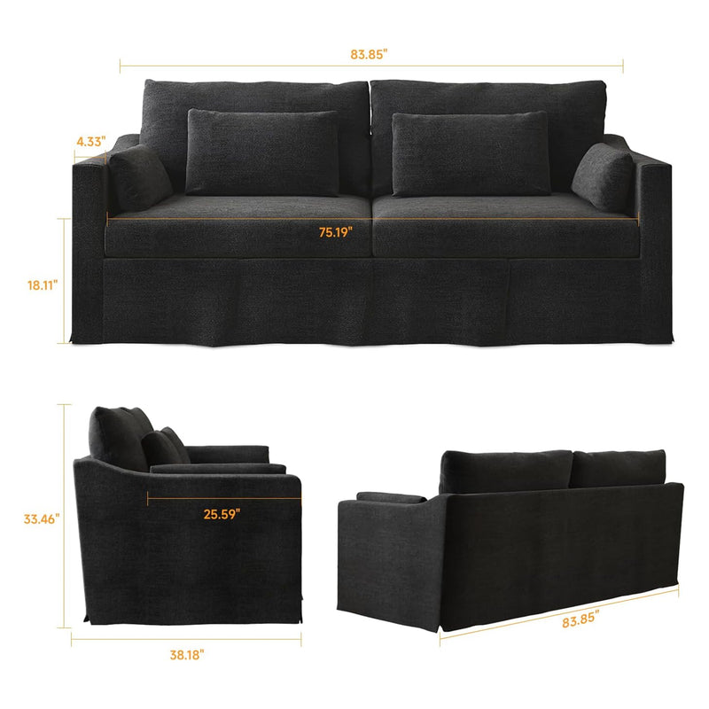 84-inch Sofa, 3 Seater Sofa Linen with Extra Deep Seat, Removable & Washable  Sofa Cover, and 2 Pillows