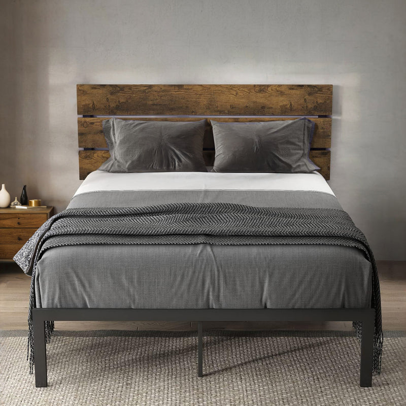 Platform Bed Frame with Wooden Headboard and Metal Slats, Queen/Full/Twin Size