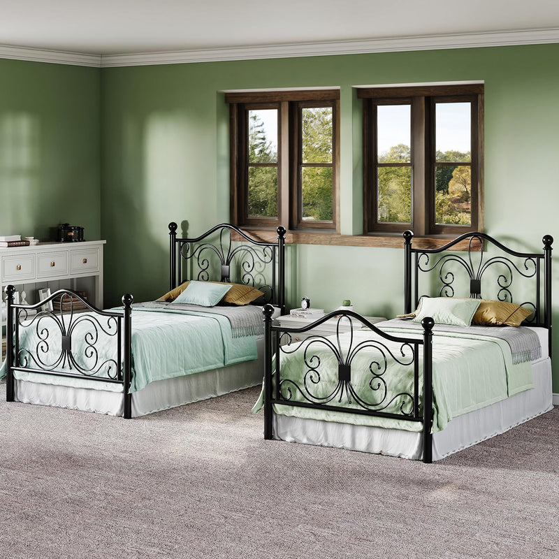 Twin Bed Frame with Butterfly Patterned Metal Headboard, No Springs Required