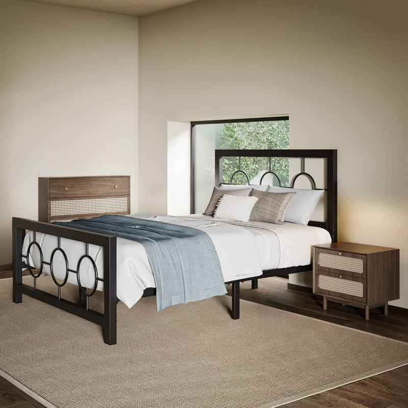 Twin Bed Frame with Metal Modern Vintage Style Headboard, No Springs Required