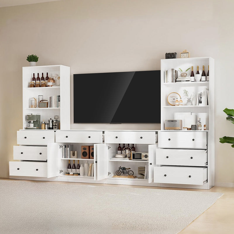 Combination TV Stand with Bookshelves 4-piece Set for TVs up to 75 inches (2A+2C)