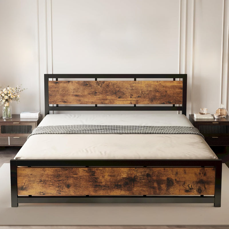 Industrial Platform Bed Frame with Headboard and Footboard, Strong Supports, Noise-Free, No Box Spring Required