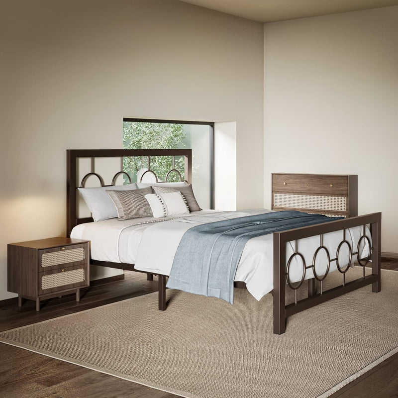 Twin Bed Frame with Metal Modern Vintage Style Headboard, No Springs Required