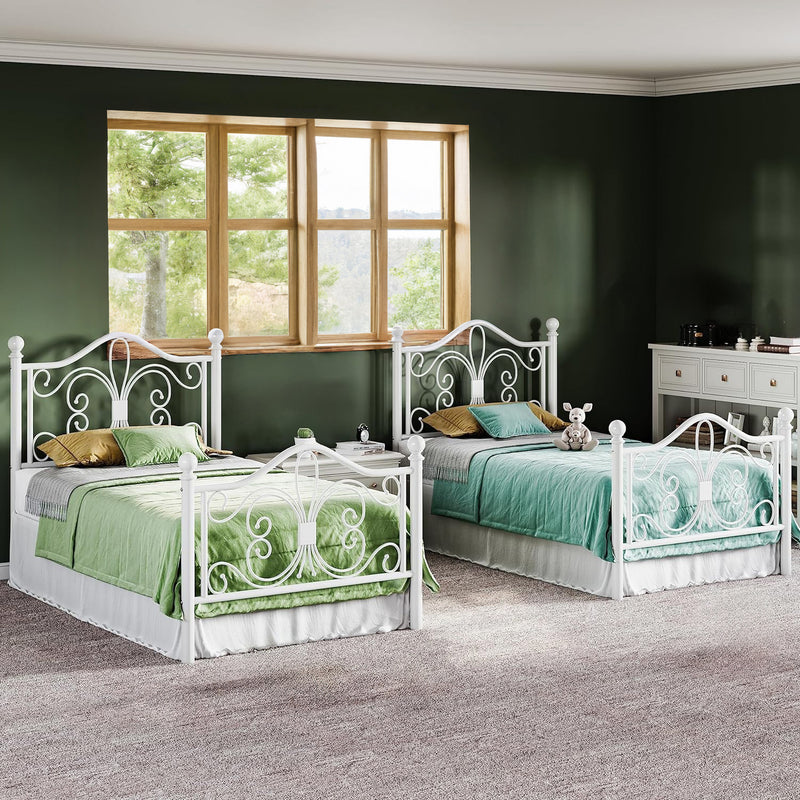 Twin Bed Frame with Butterfly Patterned Metal Headboard, No Springs Required