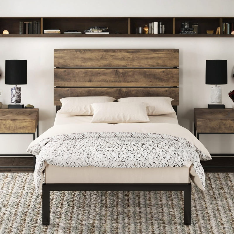 Platform Bed Frame with Wooden Headboard and Metal Slats, Queen/Full/Twin Size