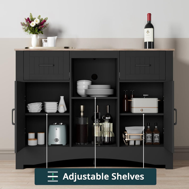 Buffet Storage Cabinet 42.5 inches Kitchen Buffet Table Sideboard with Adjustable Shelves, Accent Coffee Bar Cabinet