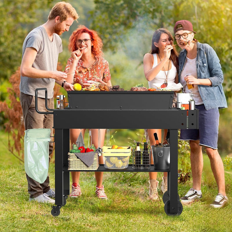 Foldable Grill Cart with Locking Wheels, Portable Outdoor Grill Table with Large Workspace for Pizza Oven, Griddle and BBQ Grill