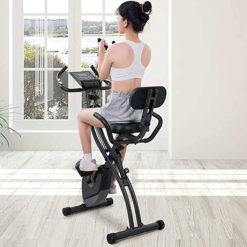 Indoor Exercise Bike, Folding Magnetic Upright Stationary Bike with Pulse Sensor LCD Display