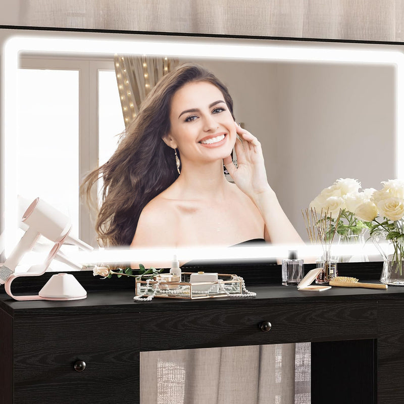 Makeup Vanity Dressing Desk Set with LED Lighted Mirror & Power Outlet, 7 Drawers