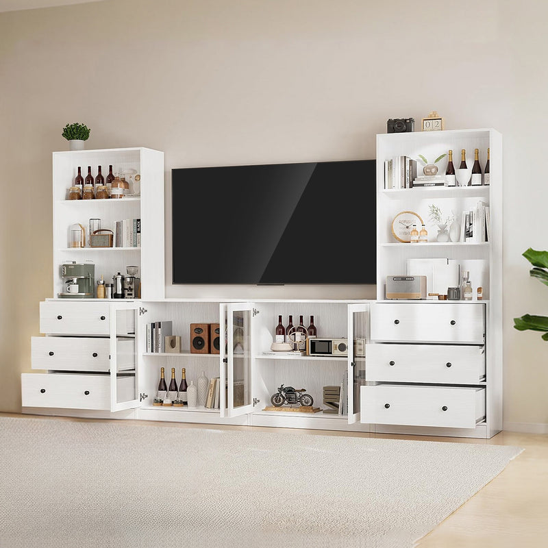 Combination TV Stand with Bookshelves 4-piece Set for TVs up to 75 inches (2A+2D)