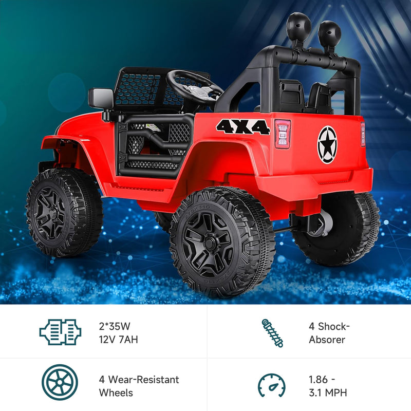 12V Kids Power Ride on Truck Car with Remote Control, Bluetooth Music, LED Lights, Spring Suspension