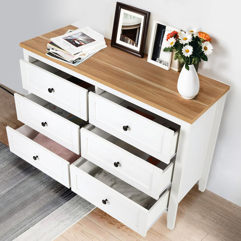 Traditional White Dresser 6 Drawers Dresser Storage Cabinet