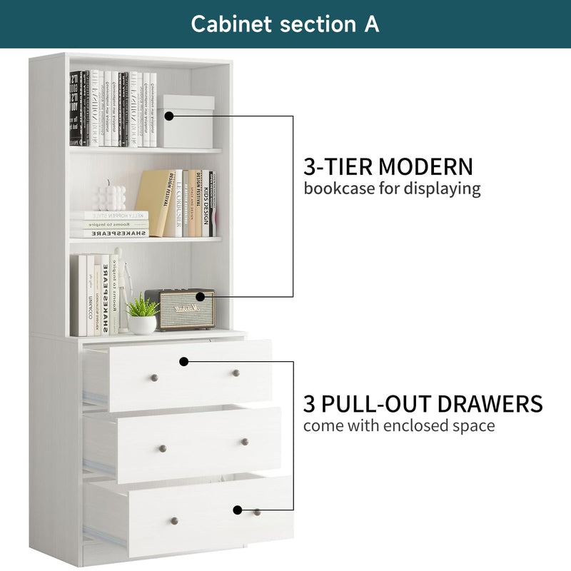 Combination Bookcase 2-Piece Set, 71-inch Bookcase with Drawers Shelves, 5-layer Storage Cabinet with Glass Doors