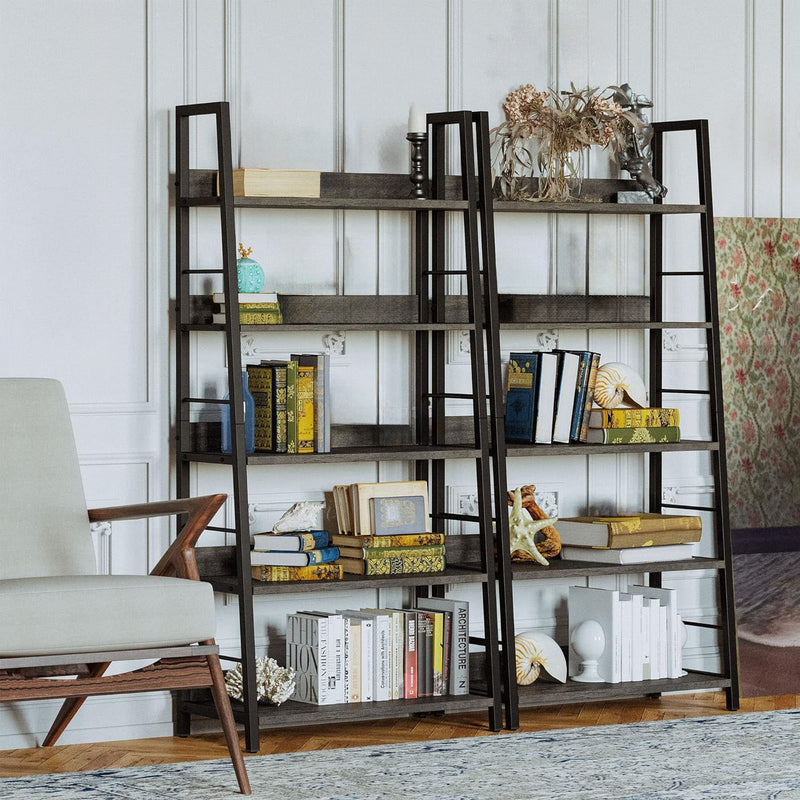 Industrial Bookshelves and Bookcases Ladder Shelf 5 Tier with Metal Frame