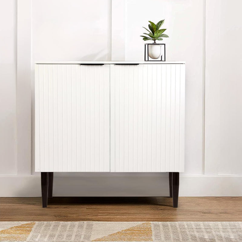 White Modern Sideboard, Home Storage Cabinet, Floor Standing Bathroom Cabinet with Doors and Adjustable Shelves