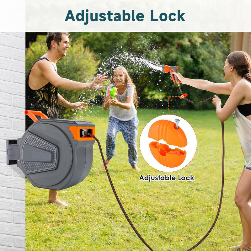 Retractable Garden Hose Reel, 1/2 in x 100 ft Hose Reel Wall Mounted Heavy Duty with 9-Function Nozzle Rewind Storage