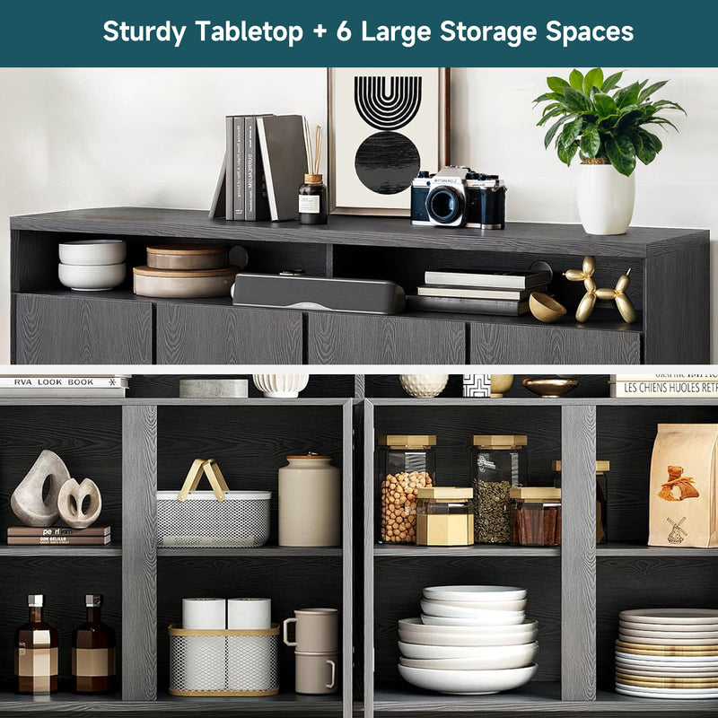63" Storage Cabinet with Shelves and 4 Compartments For Kitchen, Living Room, Dining Room, Bedroom