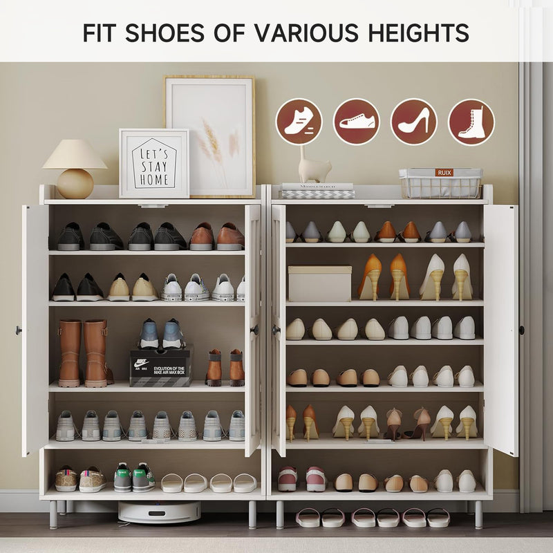 6-Tier Entryway Shoe Cabinet with Cross Molded Doors and 3 Adjustable Shelves, Freestanding Shoe Organizer