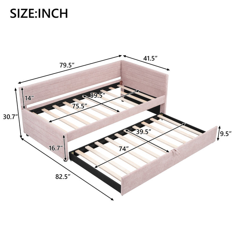 Twin Size Upholstered Daybed with Trundle, Upholstered Daybed with Headboard