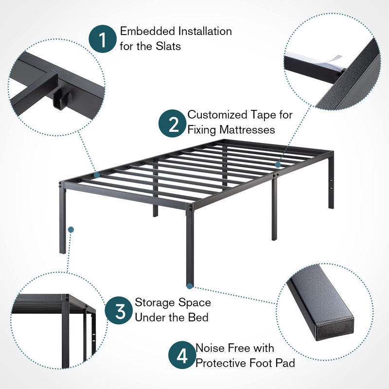 Twin Size Heavy Duty Metal Platform Bed Frame with Extra Large Underbed Storage, No Springs Required