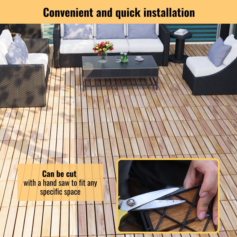 30 PCS Interlocking Deck Tiles, 12"x12" Waterproof Solid Acacia Wood Patio Tiles, Flooring Tiles Outdoor All Weather