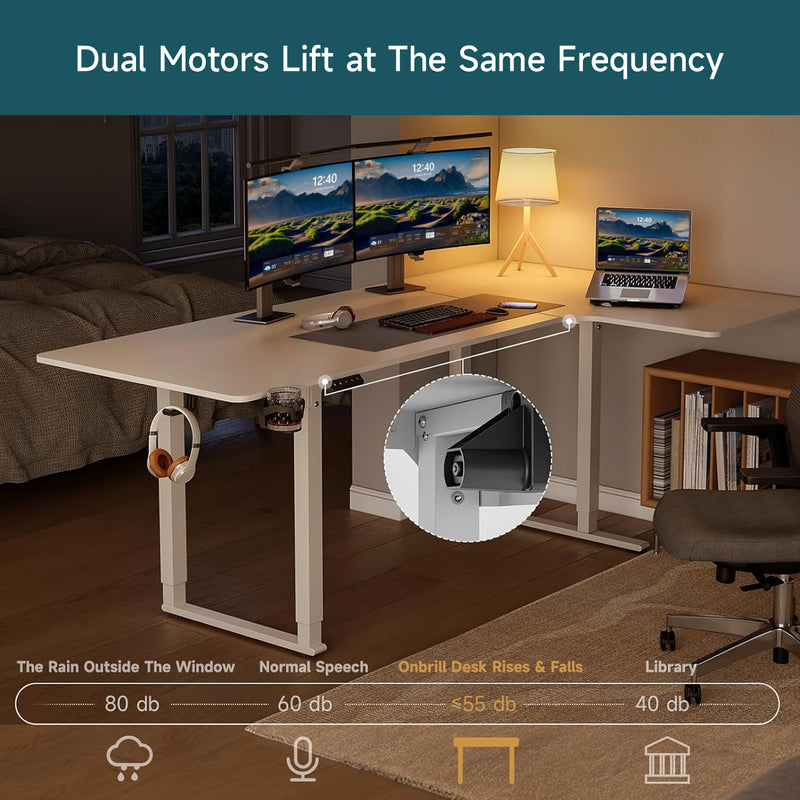 L Shaped Desk Electric Standing Desk with Dual Motors and Memory Controller ,71 x 43 Inch