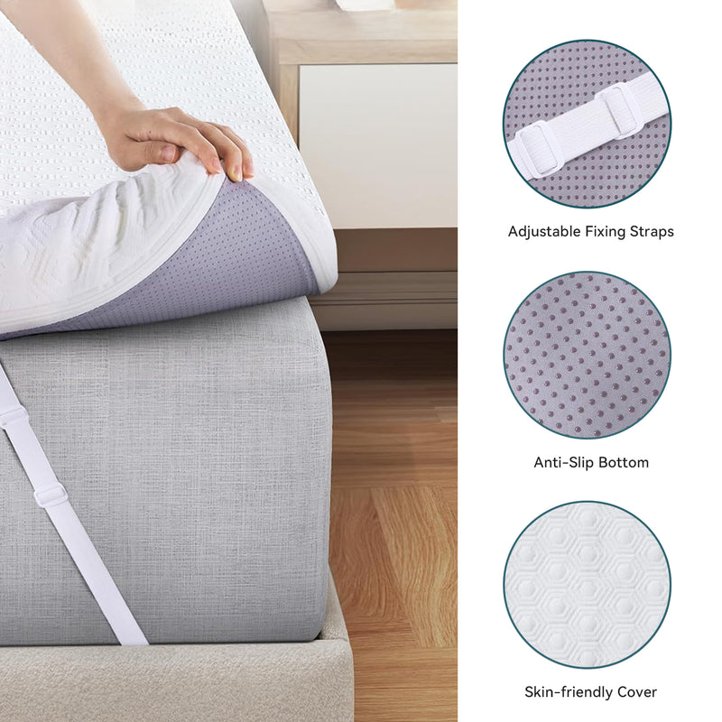 3 Inch Memory Foam Mattress Topper, Dual-Layer Design Mattress Topper with Removable and Washable Cover