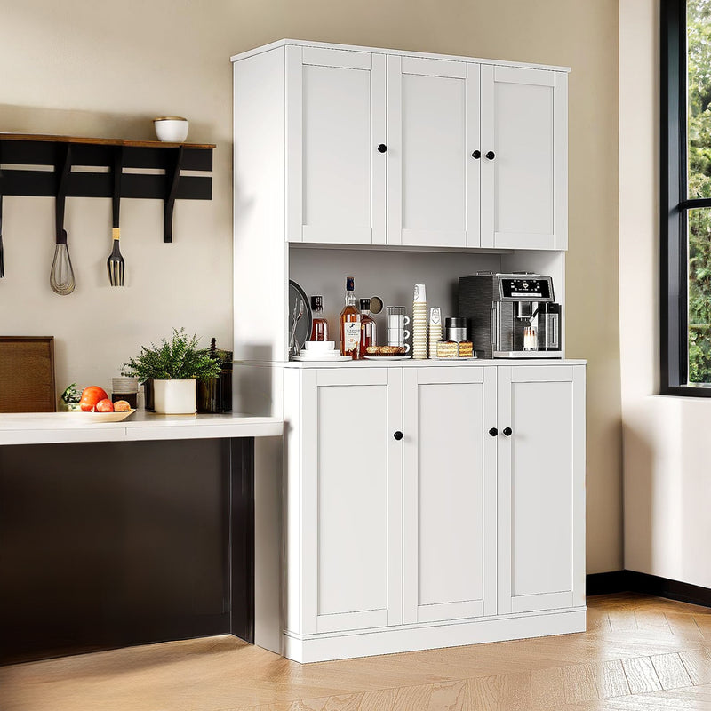 71" Kitchen Storage Cabinets with 6 Doors and Adjustable Shelves, Tall Pantry Cabinets for Kitchen, Dining Room, White