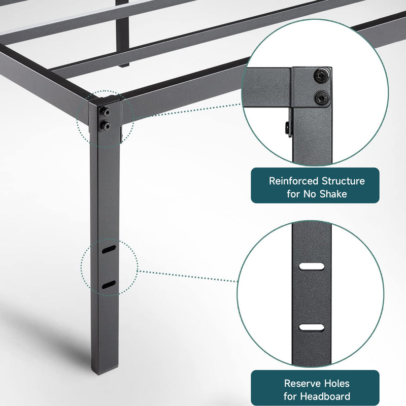 Twin Size Heavy Duty Metal Platform Bed Frame with Extra Large Underbed Storage, No Springs Required