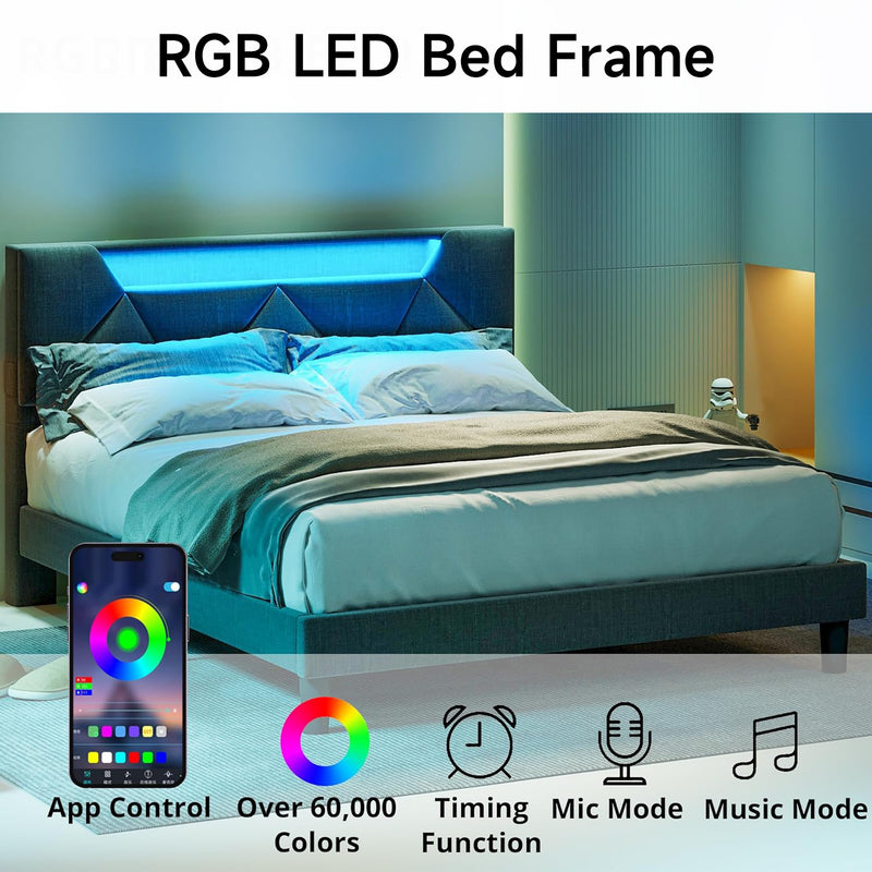 Bed Frame with Storage Headboard and Charging Cradle with Led Lights