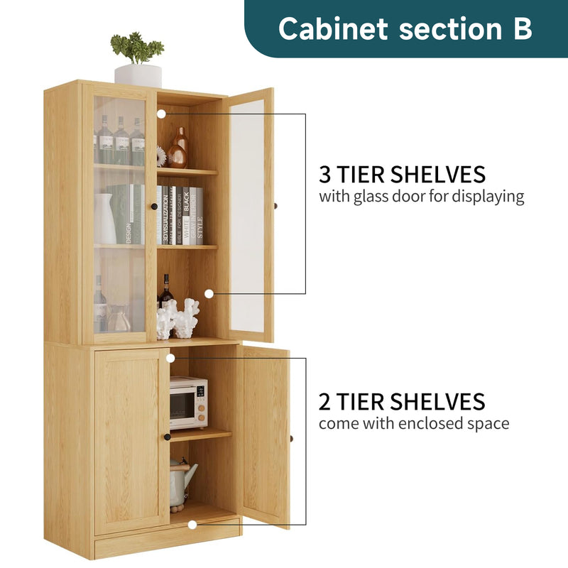 Combination Bookcase 3-Piece Set, 71-inch Bookcase with Drawer Shelves, 2pcs 5-layer Storage Cabinet with Glass Doors