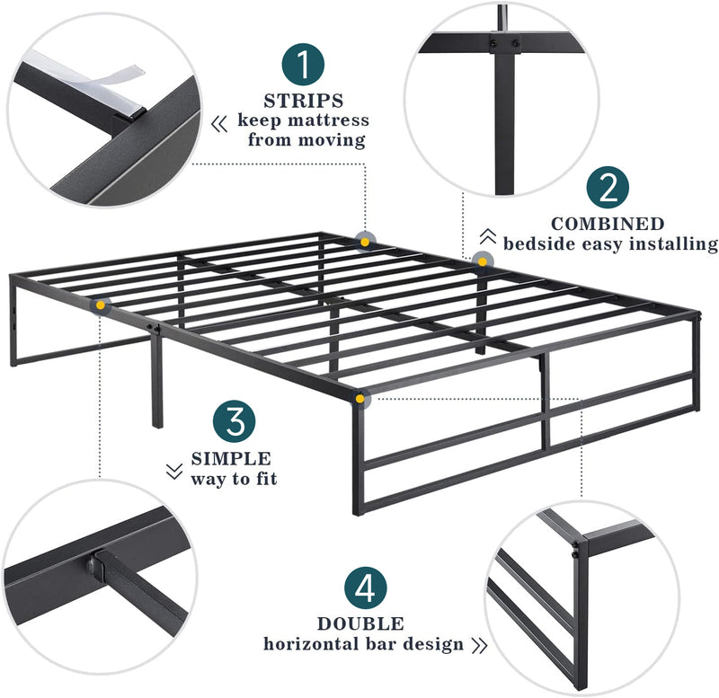 Twin Size Metal Platform Bed Frame with 14 Inch Underbed Storage No Box Spring Required, Black