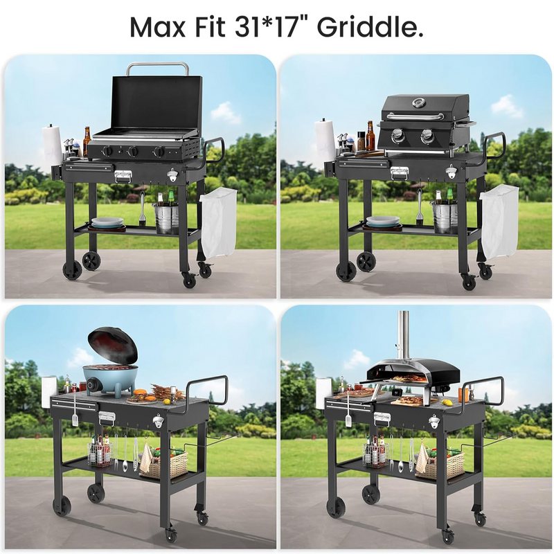 Foldable Grill Cart with Locking Wheels, Portable Outdoor Grill Table with Large Workspace for Pizza Oven, Griddle and BBQ Grill