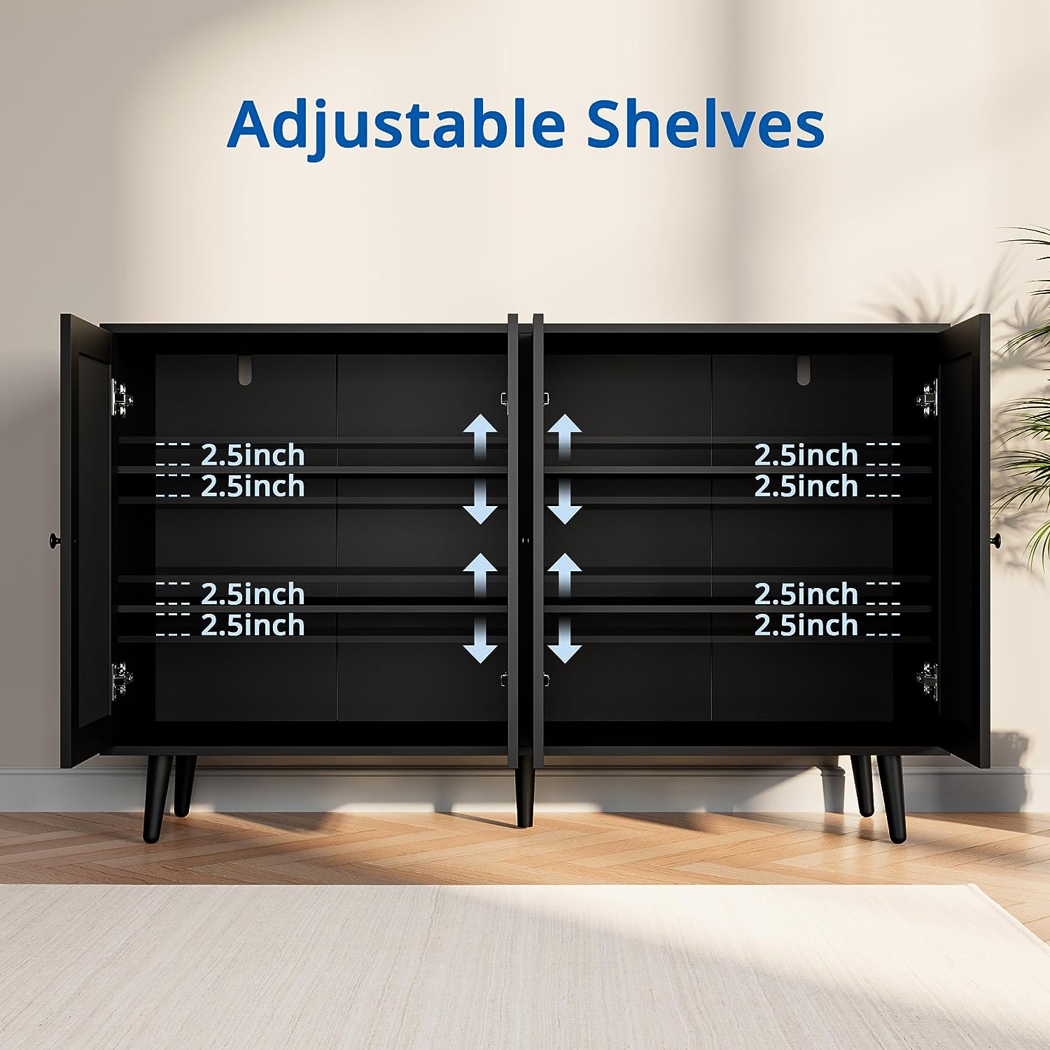 Rattan Buffet Cabinet Accent Sideboard Cabinet with 4 Rattan Doors, ad ...