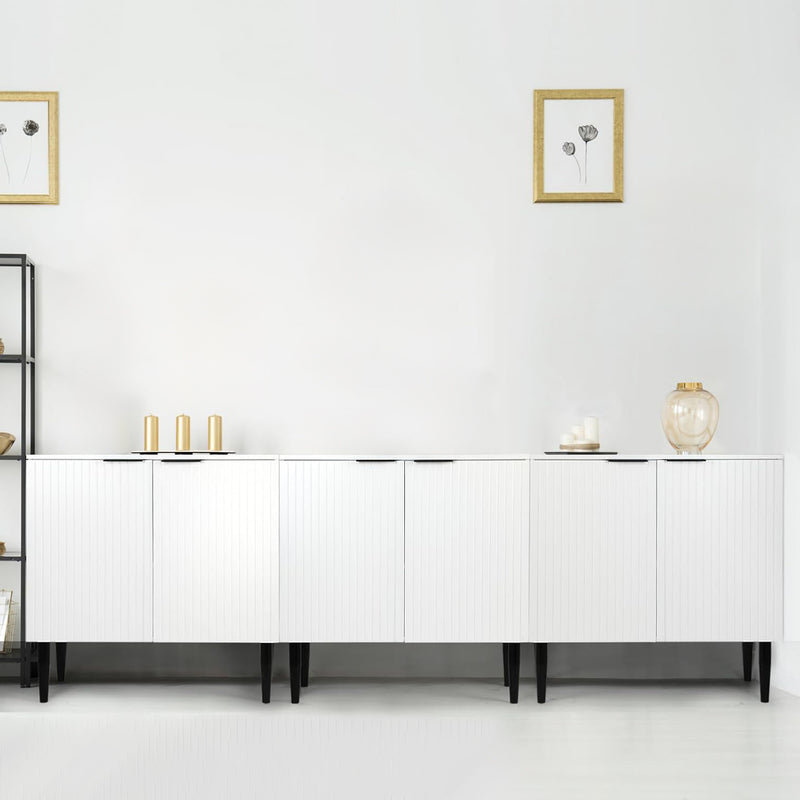 White Modern Sideboard, Home Storage Cabinet, Floor Standing Bathroom Cabinet with Doors and Adjustable Shelves