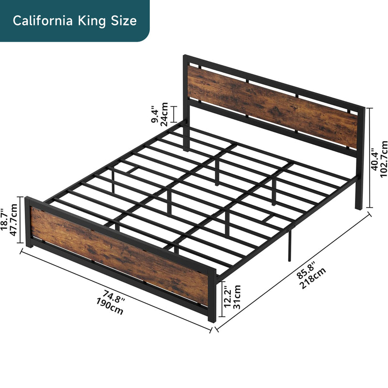 Industrial Platform Bed Frame with Headboard and Footboard, Strong Supports, Noise-Free, No Box Spring Required