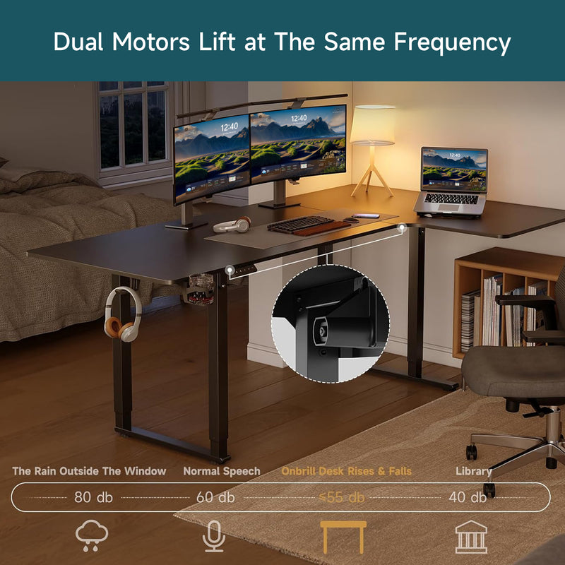 L Shaped Desk Electric Standing Desk with Dual Motors and Memory Controller ,71 x 43 Inch