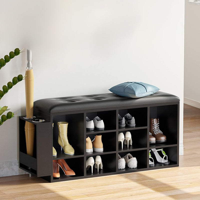 Shoe Bench Seat for Entryway, 10 Compartment Storage Bench with Adjustable Shelves