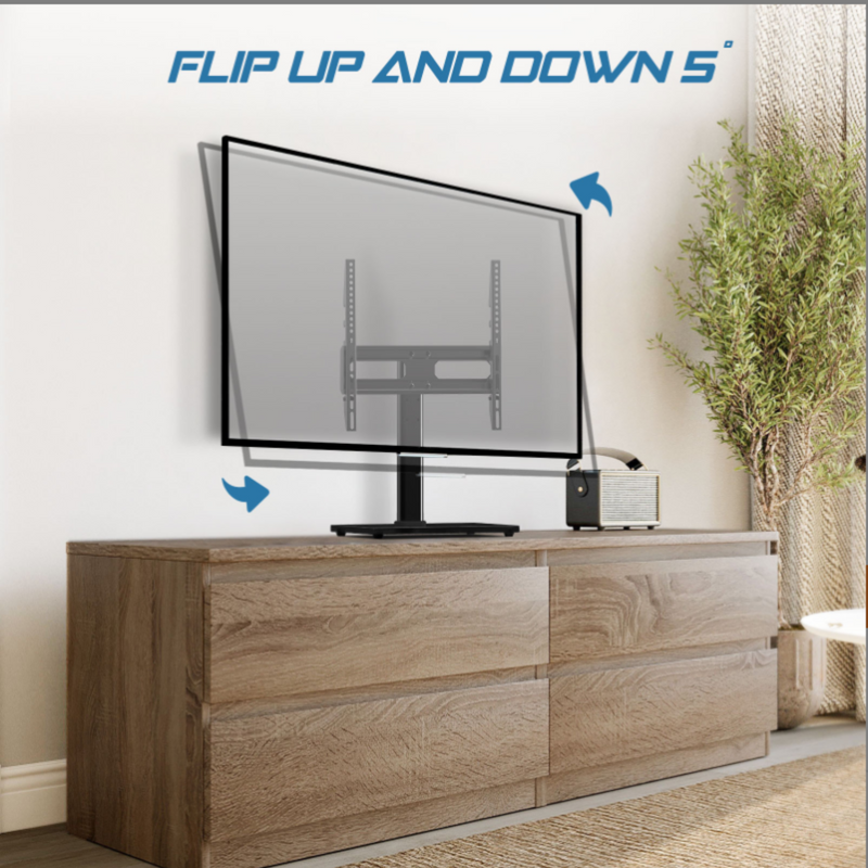 Adjustable TV Stand with Tilt Function, Black Tempered Glass Base for 26-55 Inch TVS