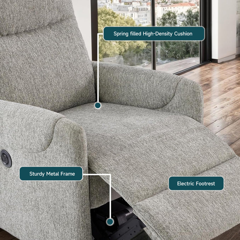 Electric Reclining Chair Linen Fabric Power Reclining Sofa with USB Port, High Back