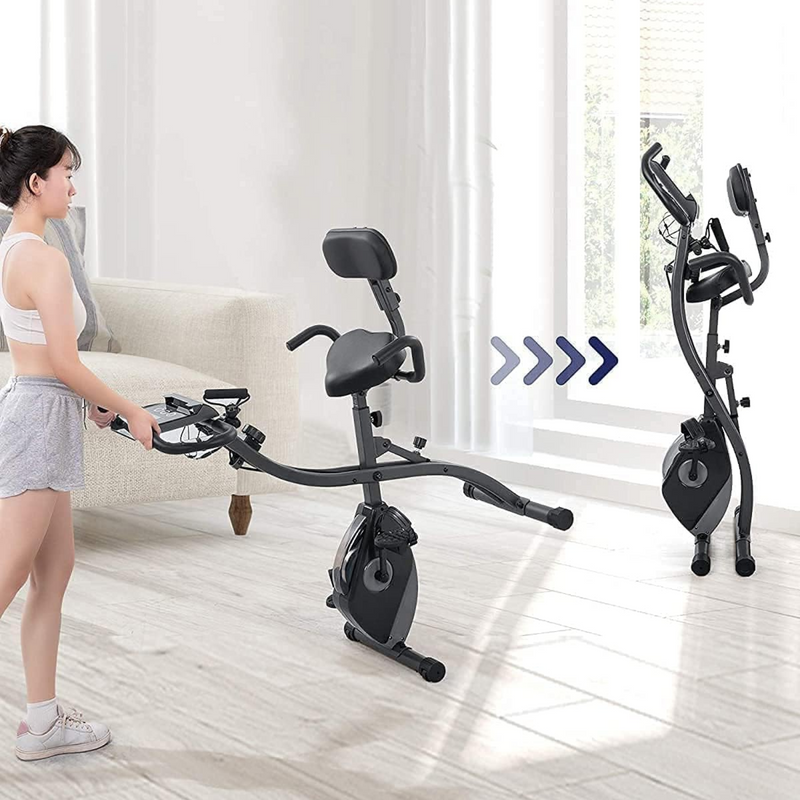 Indoor Exercise Bike, Folding Magnetic Upright Stationary Bike with Pulse Sensor LCD Display