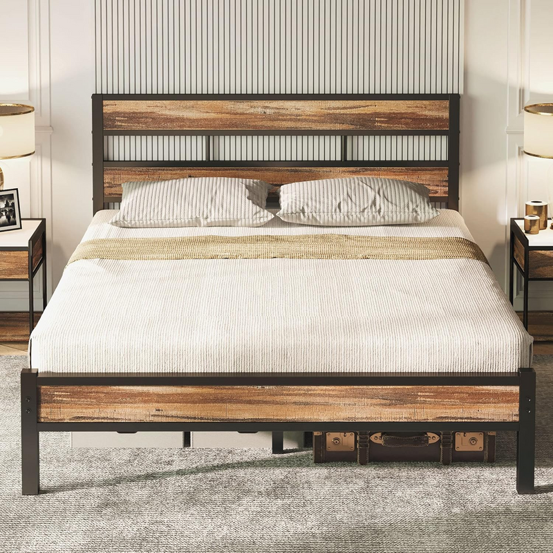 Platform Bed Frame with Headboard, Queen/King Size, No Box Spring Required