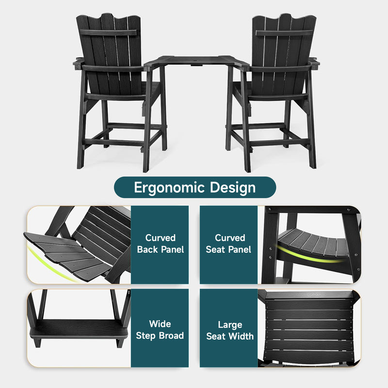 Tall Balcony Chair 2-Piece Set with Removable Connecting,  Outdoor Adirondack Chairs with Cup Holder and Umbrella Hole