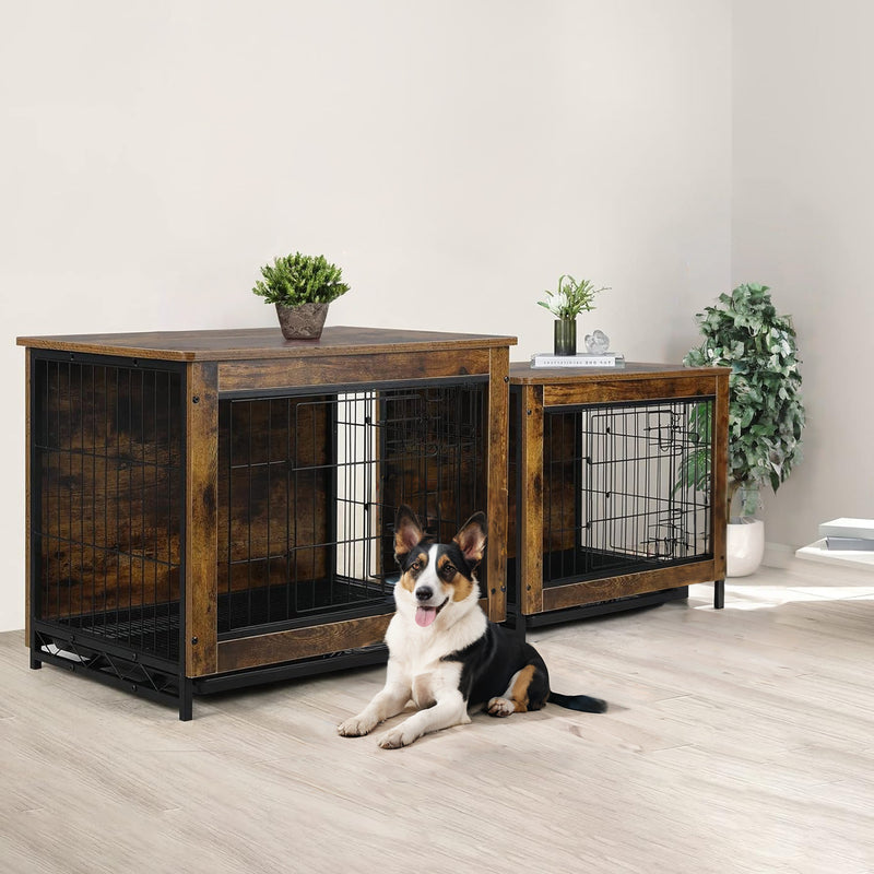 Dog Crate Furniture 29-inch Side End Table, Dog Cage with Pull-Out Removable Tray for Small Pets