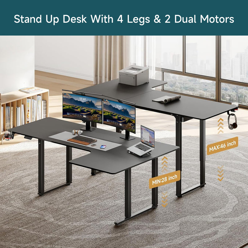 L Shaped Desk Electric Standing Desk with Dual Motors and Memory Controller ,71 x 43 Inch